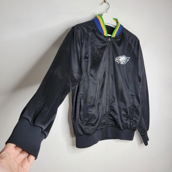 NIKE NFL EAGLES Origins Varsity Jacket Unisex XL‎ Black Cotton Logo Pride Rare - Picture 5 of 15
